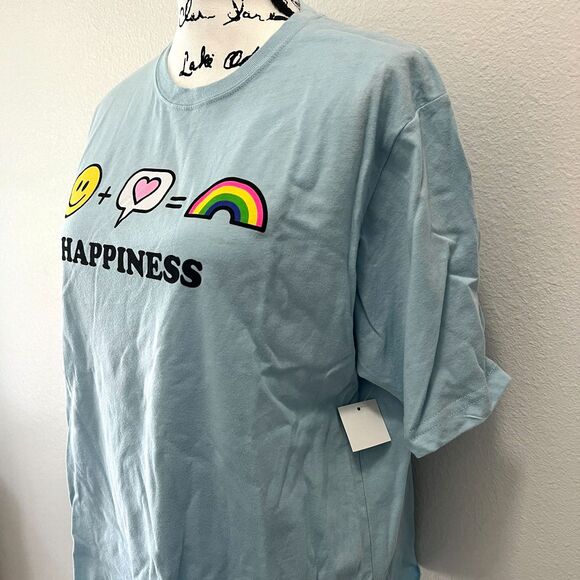 NWT HAPPINESS Pastel Blue T-Shirt (Large) Smile Love Rainbow Heart - Picture 3 of 6
